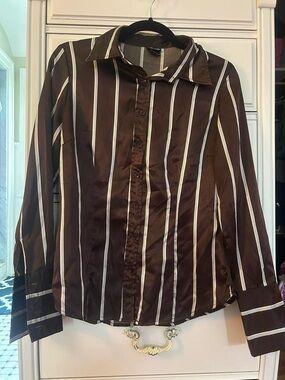 Willi Smith Brown and White Striped Button-Down Shirt